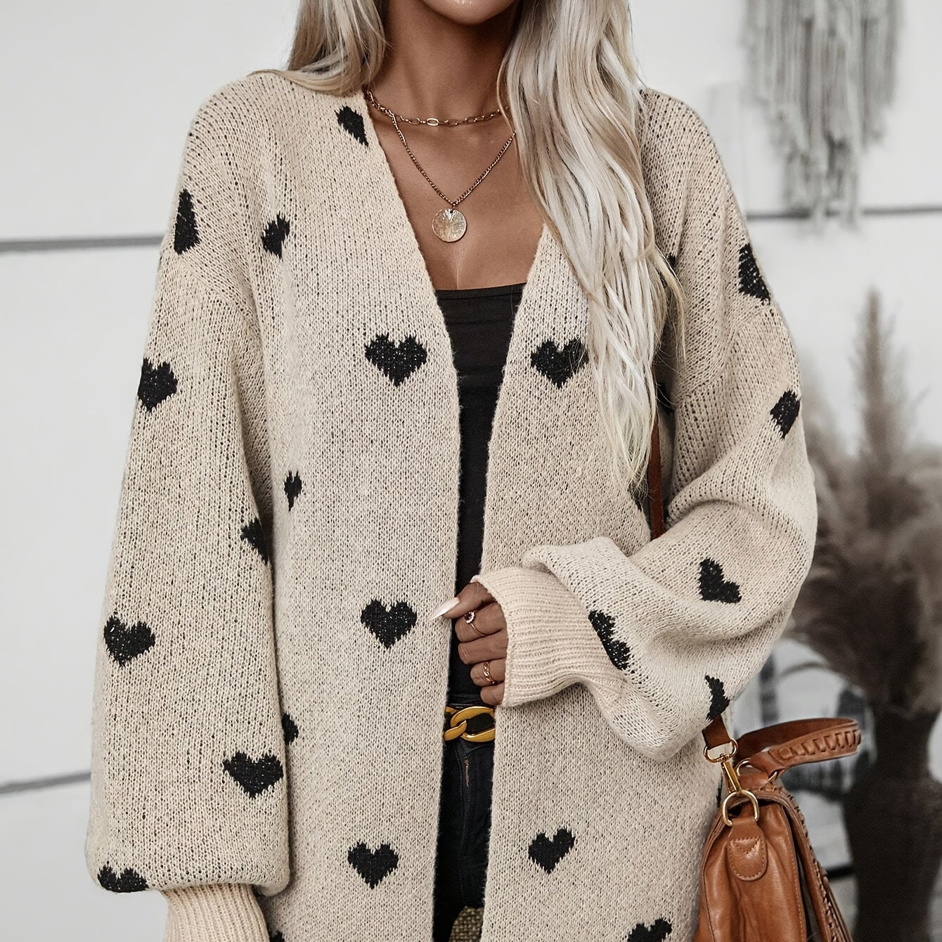 Damen - Strickjacke - Herzmuster - Langarm Stil - Modische und gemütliche Oberbekleidung