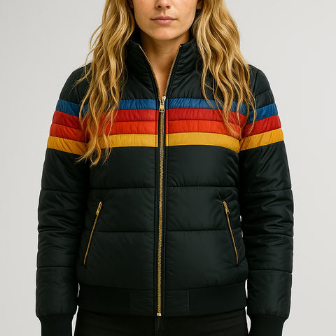 Damen - Pufferjacke - Wasserdicht mit Kapuze - Farbblock Design - Stilvolle Outdoor Abenteuer