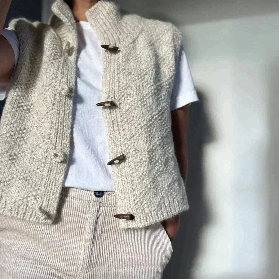 Damen - Weste - Stehkragen - Knebelverschluss - Weiche gestrickte - Stylische für jeden Anlass