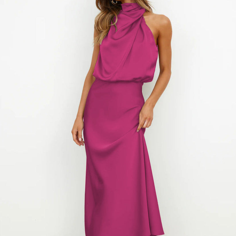 Damen - Elegantes langes Kleid - Satin - Fließender Stil für besondere Anlässe - Perfektes Abendkleid