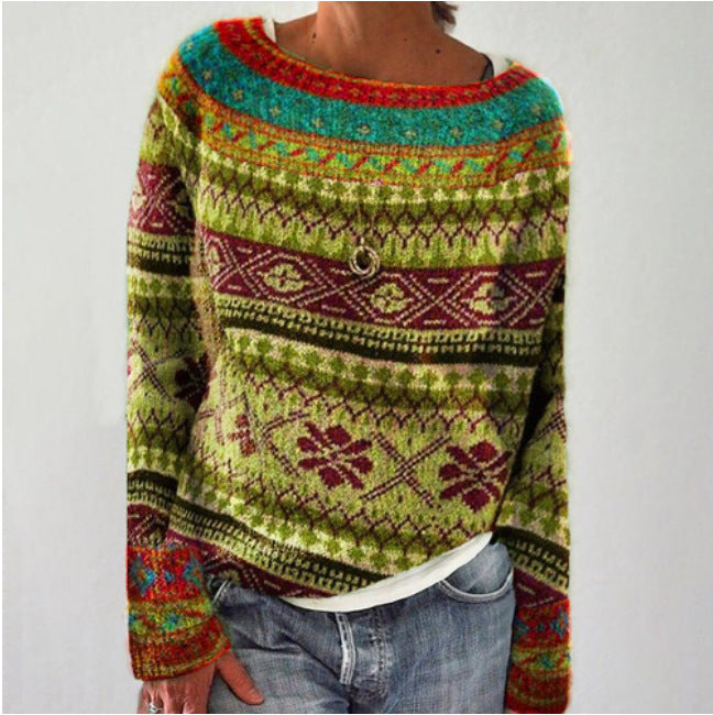 Damen - Winterpullover - Retro Strick - langen Ärmeln - Bequemer, stilvoller Look für kalte Tage