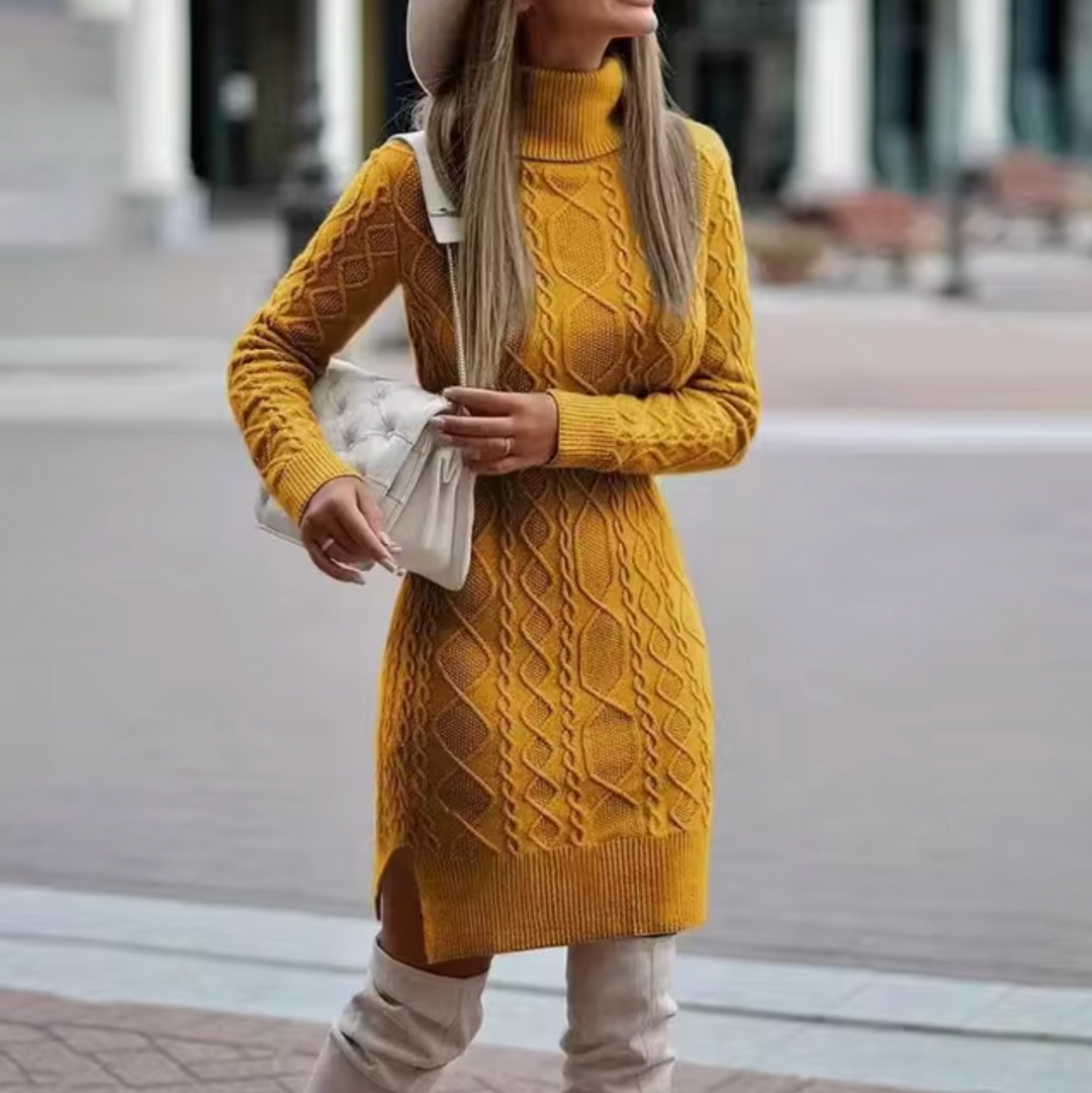 Damen - Midikleid - Fasermischung - Strick mit Rollkragen - Schmale Passform für stilvolle Eleganz