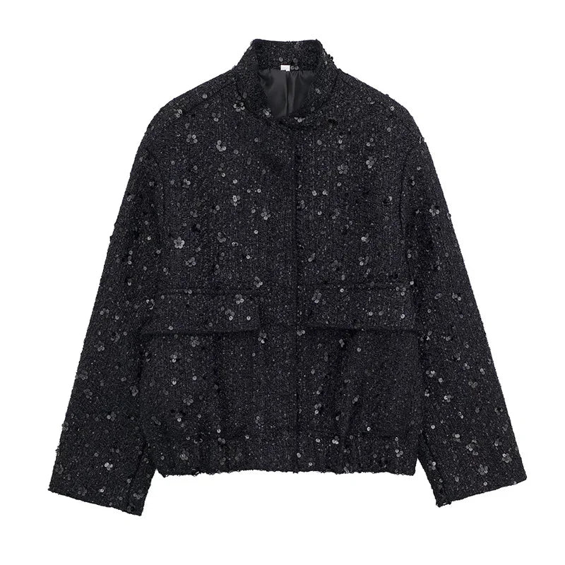 Damen - Kurze Jacke - Leichten Pailletten - Trendy & Schick - Perfekt für Ausgehen