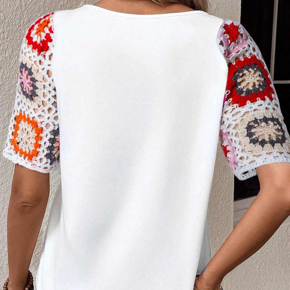 Damen - Bluse mit geometrischem Rundhalsausschnitt - Gewebemischung - Stilvolles & trendiges Top für jeden Anlass