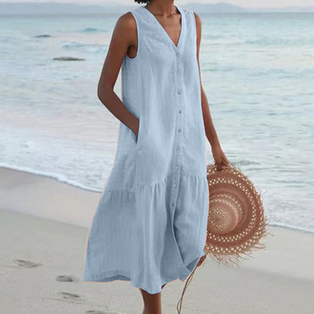 Damen - Sommerkleid - Atmungsaktives Gewebe - Minimalistisches Design - Lässiges, elegantes Kleid für jeden Anlass