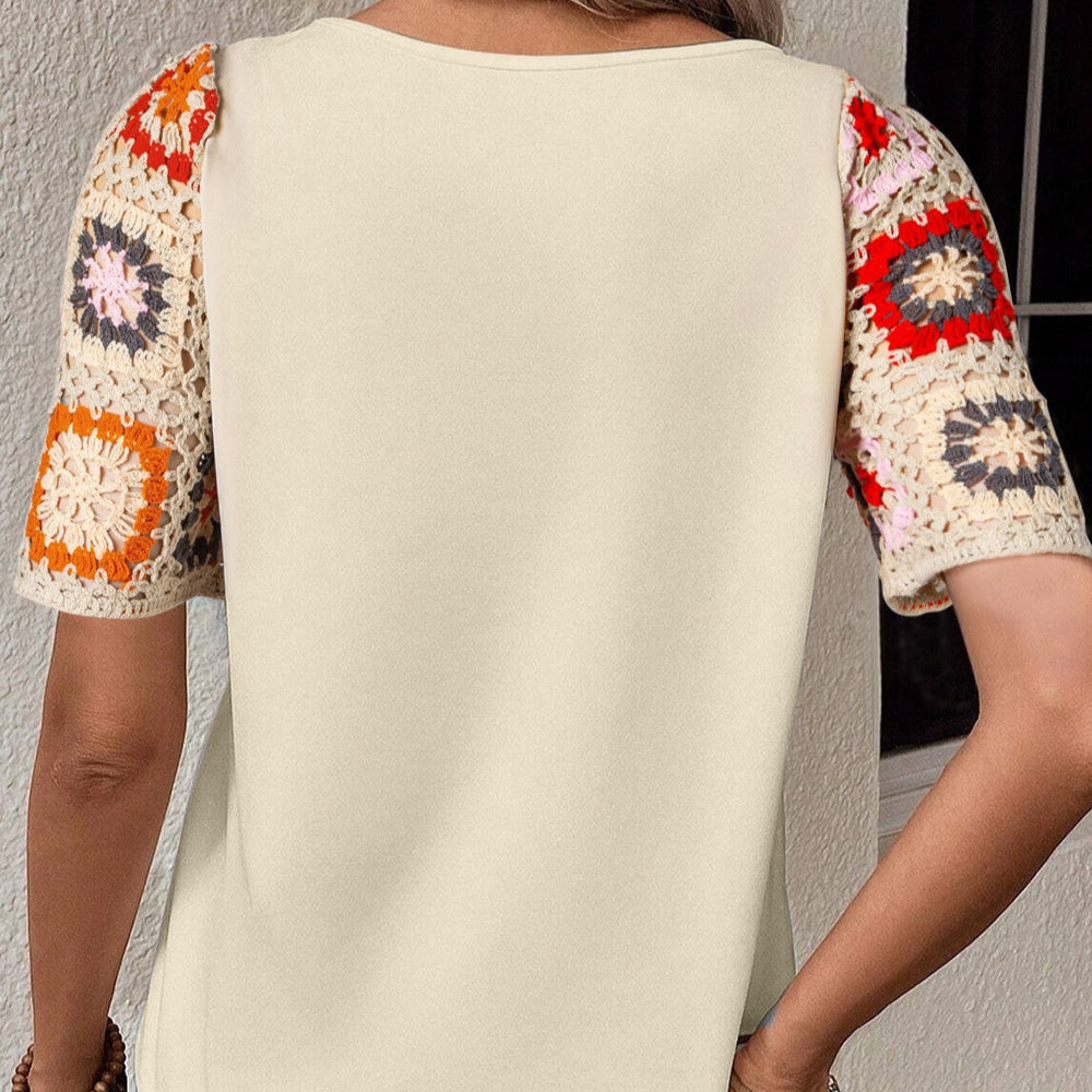 Damen - Bluse mit geometrischem Rundhalsausschnitt - Gewebemischung - Stilvolles & trendiges Top für jeden Anlass