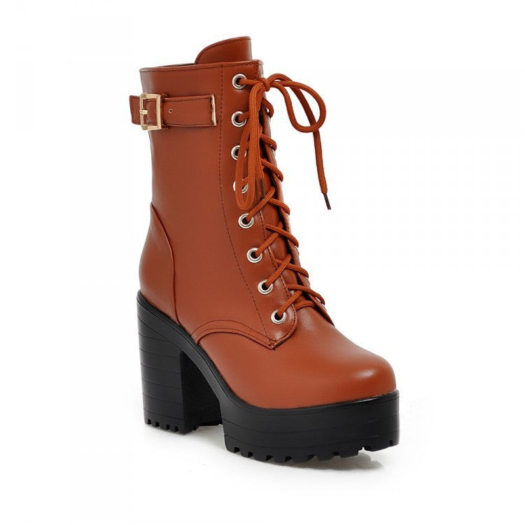 Damen - Stiefel - Schnürstiefel mit Schnalle - Bequeme Stiefel für Jeden Anlass