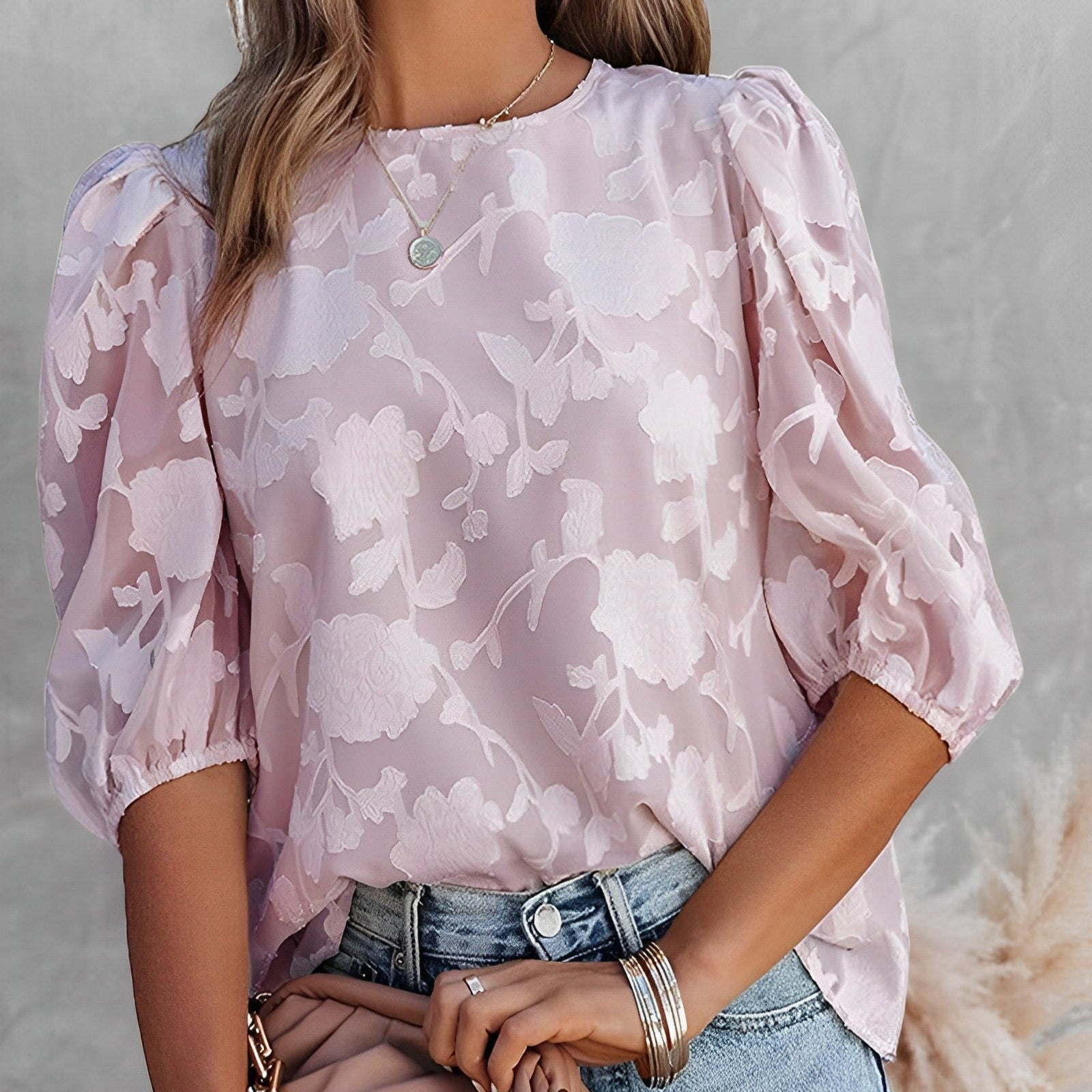 Damen - Chiffon Hemd mit Puffärmeln - Atmungsaktiven Stoff - Elegante, Leichte Bluse für stilvolle Anlässe