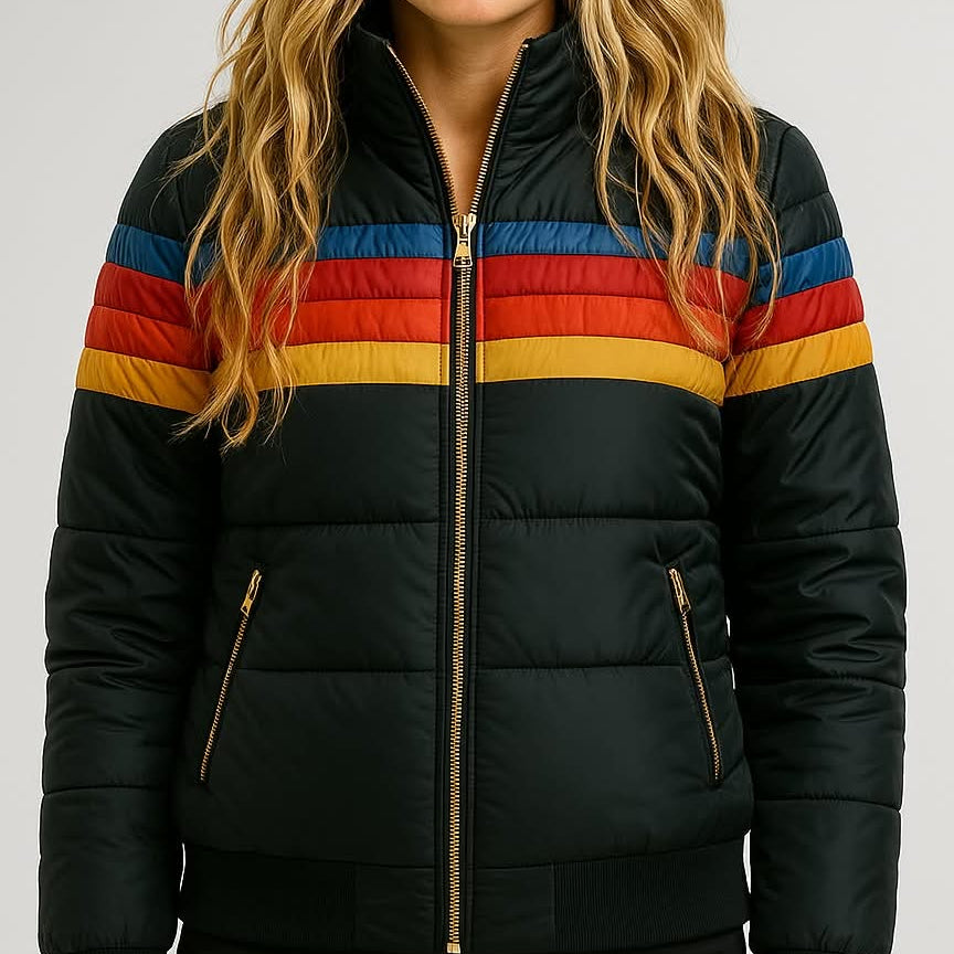 Damen - Pufferjacke - Wasserdicht mit Kapuze - Farbblock Design - Stilvolle Outdoor Abenteuer