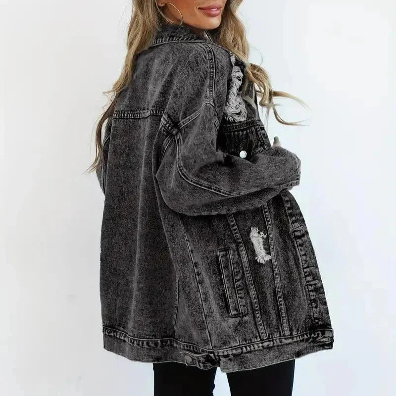 Damen - Übergroß Denim Jacke - Atmungsaktivem Material - Lässiger Stil - Vielseitige Mode für jeden Anlass