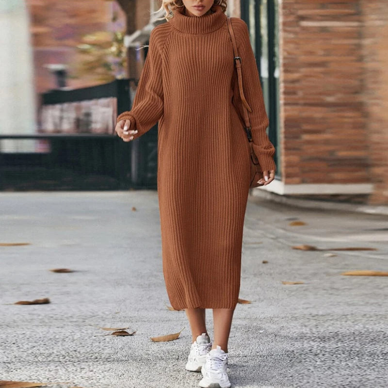 Damen - Midi Rollkragen Strickpullover Kleid - Weichem Material - Bequem und stilvoll für jeden Anlass