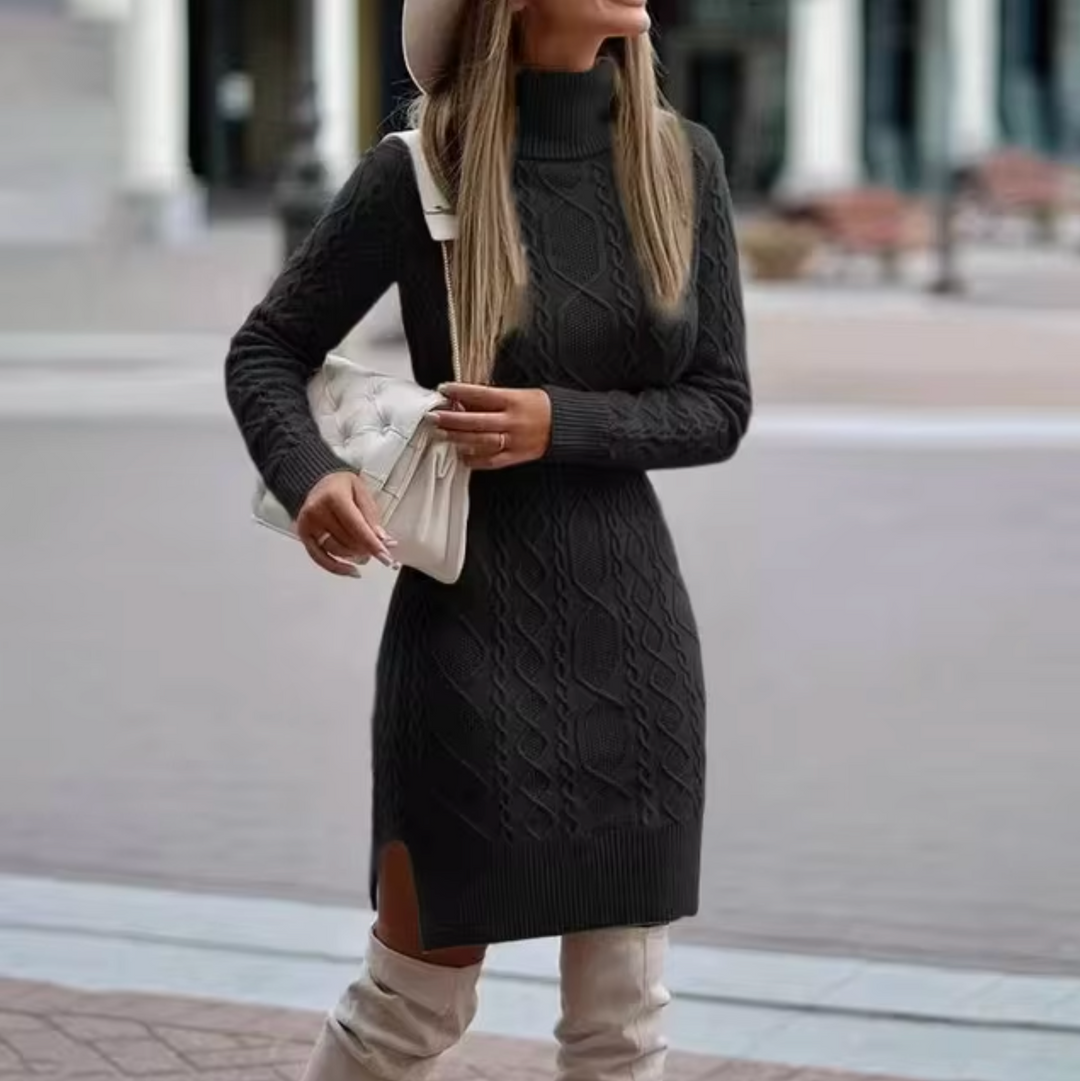 Damen - Midikleid - Fasermischung - Strick mit Rollkragen - Schmale Passform für stilvolle Eleganz
