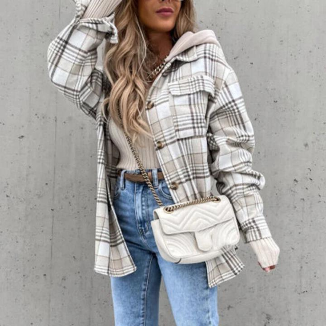 Damen - Karierte Kapuzenjacke - Bequeme Baumwolle - Modische Herbstjacke für lässige Outfits