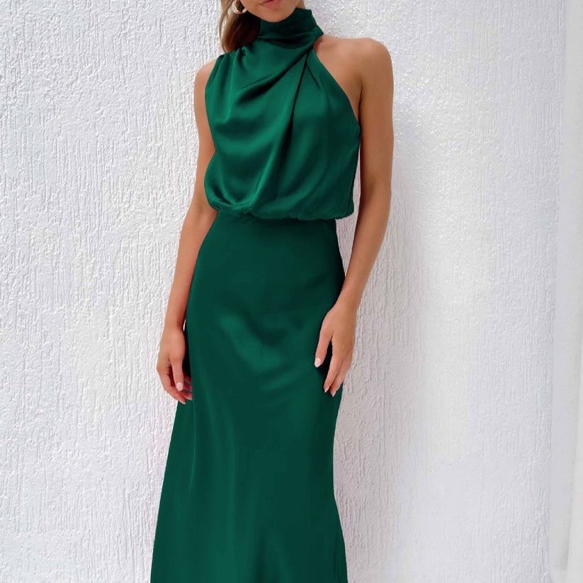 Damen - Elegantes langes Kleid - Satin - Fließender Stil für besondere Anlässe - Perfektes Abendkleid