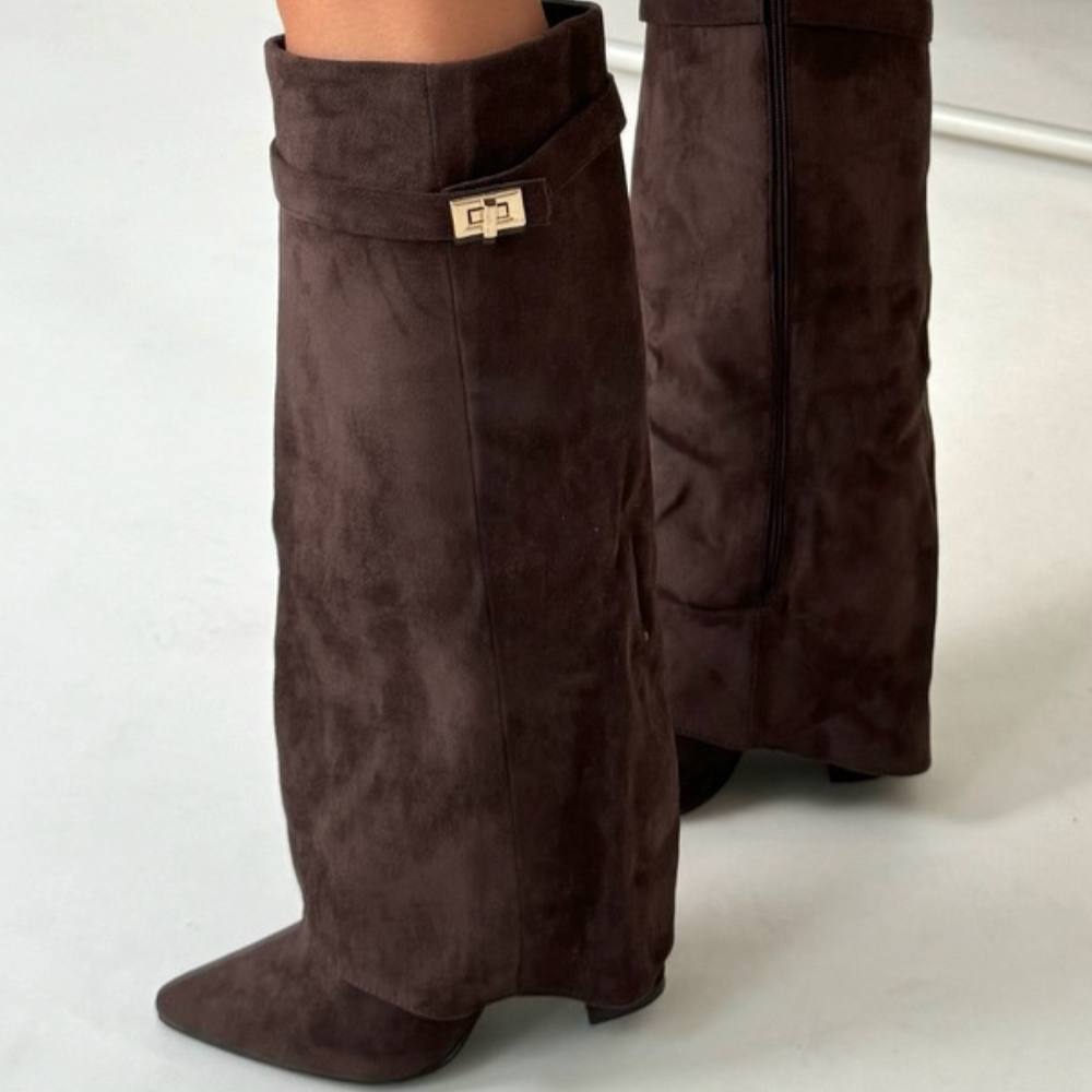 Damen - Kniehohe Stiefel - Spitz zulaufendes Leder - Reißverschluss - Elegante Boots für jeden Anlass
