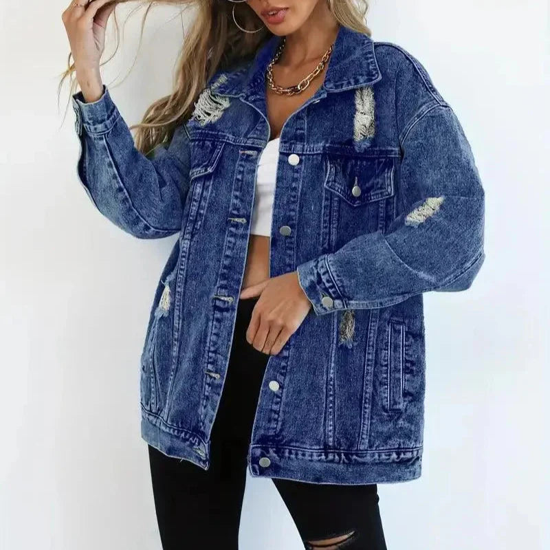 Damen - Übergroß Denim Jacke - Atmungsaktivem Material - Lässiger Stil - Vielseitige Mode für jeden Anlass