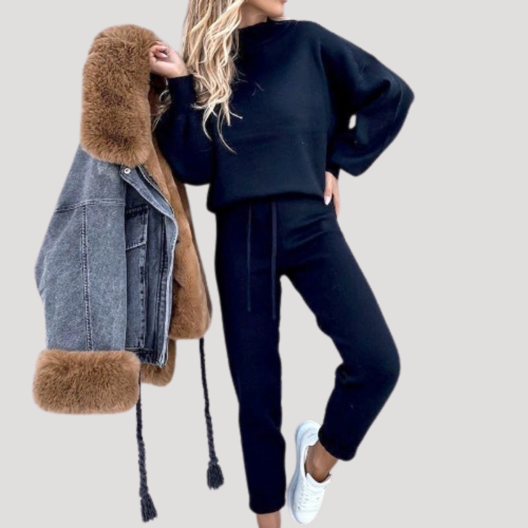 Damen - Strick Trainingsanzug Set - Bequeme Loungewear - Perfekt für Entspannung und Freizeit