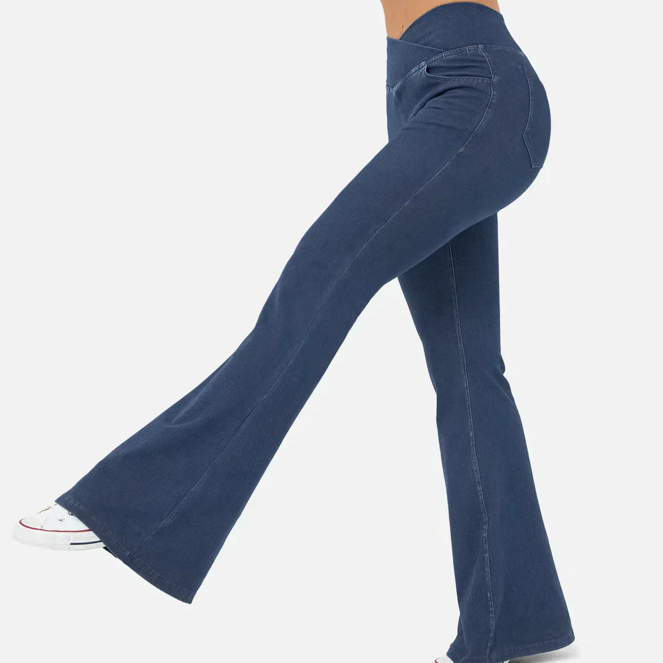 Damen - Schlaghosen mit Hoher Taille - Überkreuzten Bund für Stil und Komfort