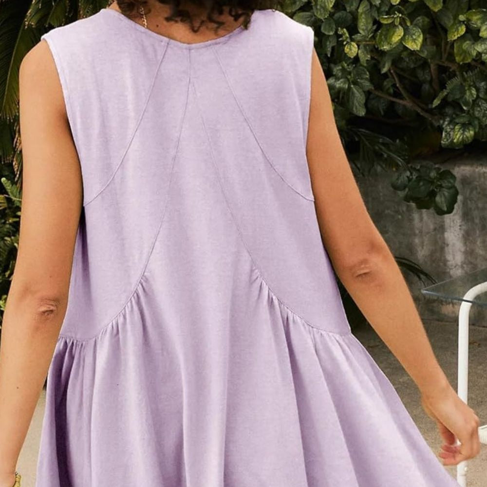 Damen - Mini-Tankkleid - Gewebemischung - Tiefer Ausschnitt & breite Träger - Lässiger Sommerlook für jeden Anlass