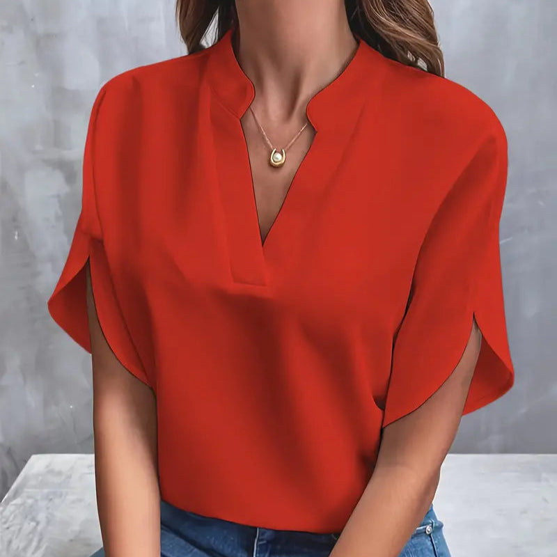 Damen - Elegante Bluse mit kurzen Ärmeln - leichte Gewebe - Stilvolles Top für jeden Anlass