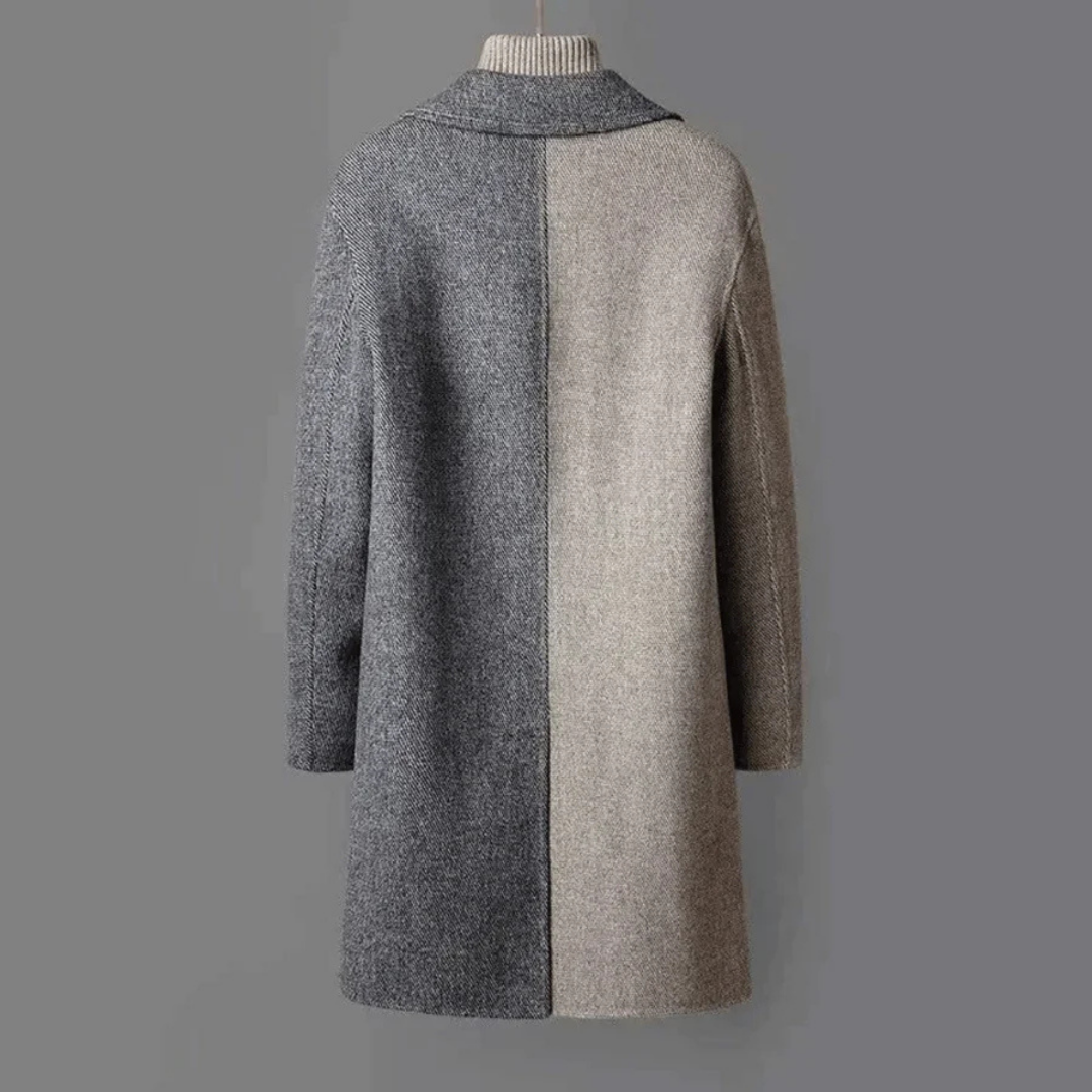 Damen - Eleganter zweifarbiger langer Mantel - Hochwertiger Stoff - Klassischer Stil für jeden Anlass