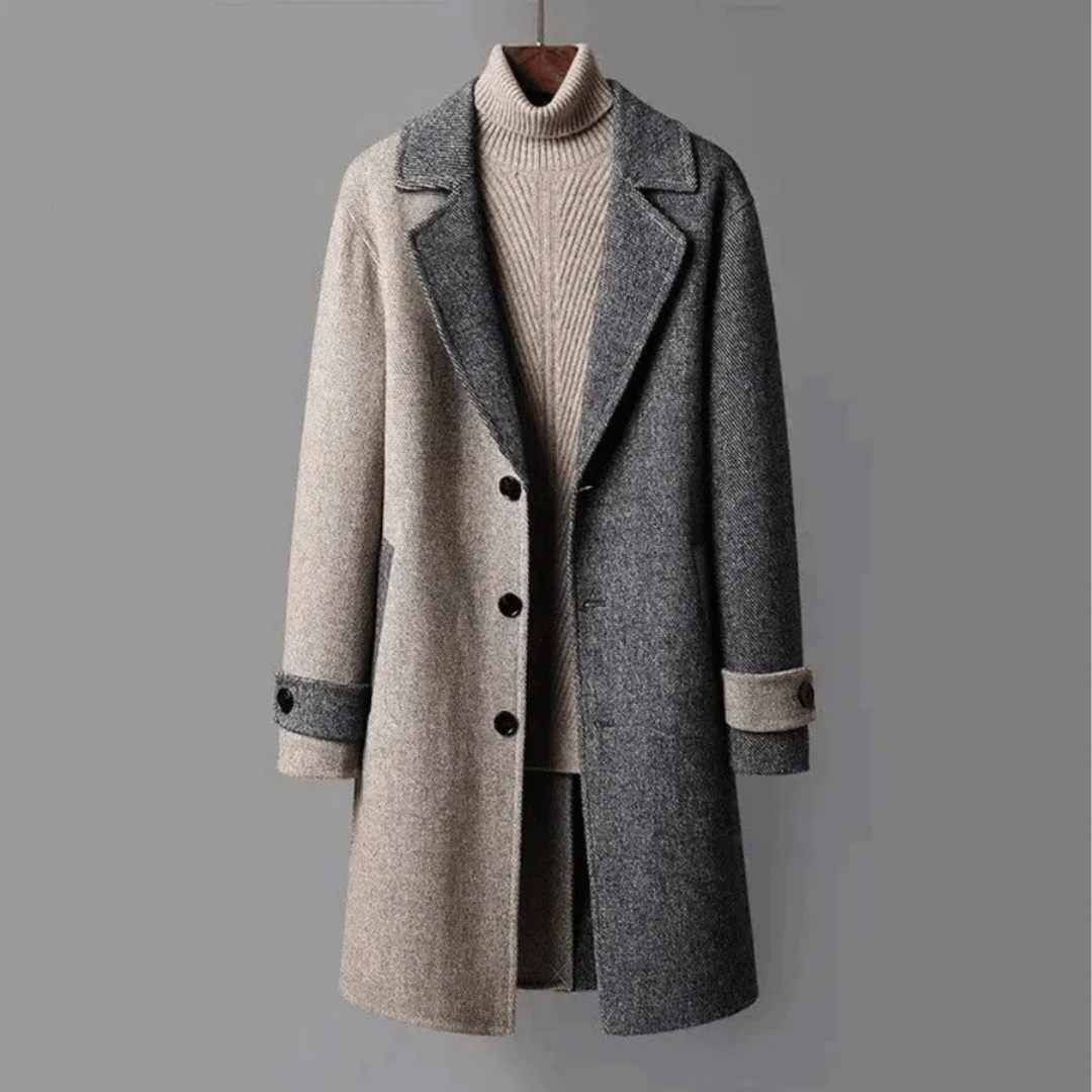Damen - Eleganter zweifarbiger langer Mantel - Hochwertiger Stoff - Klassischer Stil für jeden Anlass