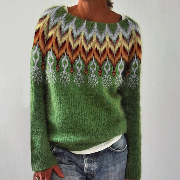 Damen - Winterpullover - Retro Strick - langen Ärmeln - Bequemer, stilvoller Look für kalte Tage