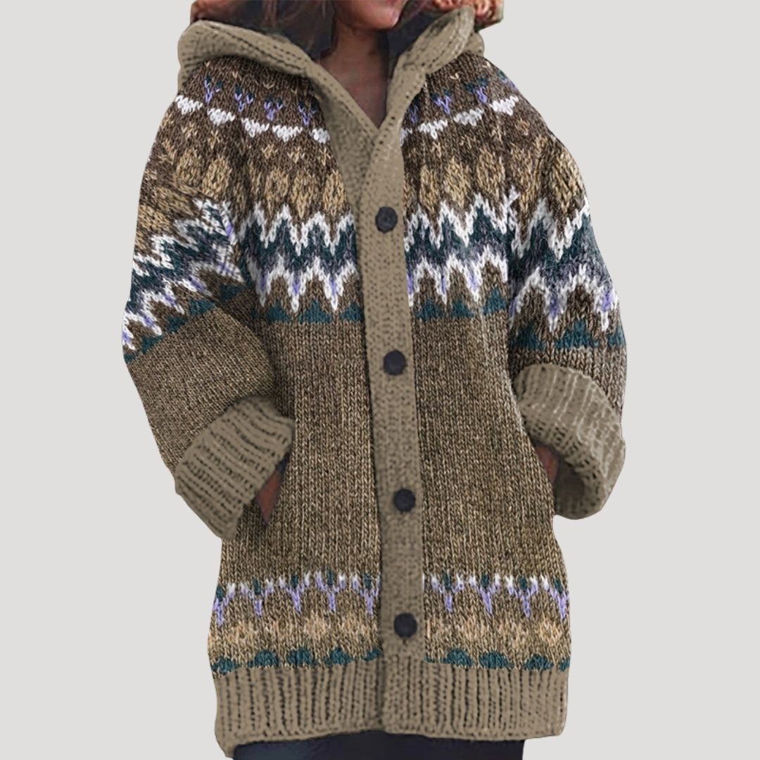 Damen - Strickjacke mit grobem Strickmuster – Fair Isle Stil - Stylisch und Warm für die kalte Jahreszeit