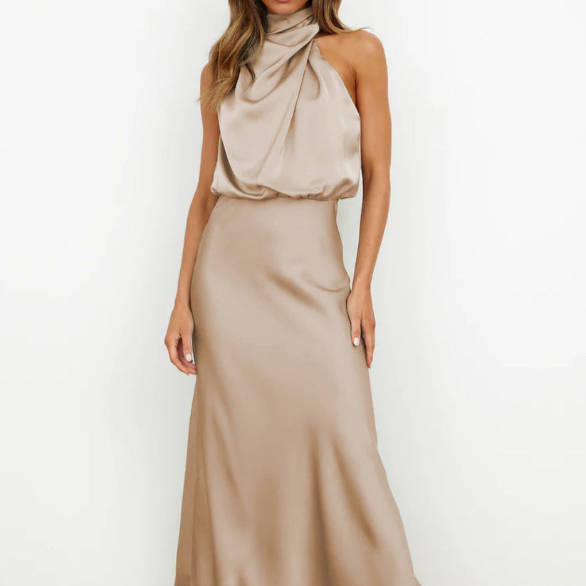 Damen - Elegantes langes Kleid - Satin - Fließender Stil für besondere Anlässe - Perfektes Abendkleid