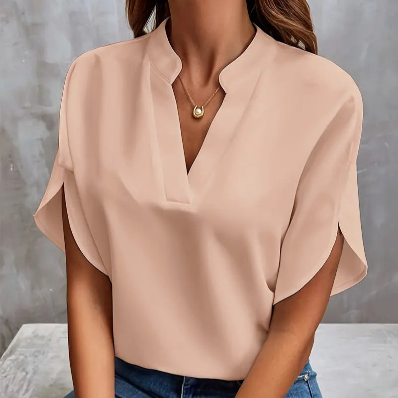 Damen - Elegante Bluse mit kurzen Ärmeln - leichte Gewebe - Stilvolles Top für jeden Anlass