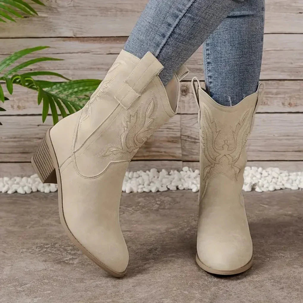 Damen - Cowboystiefel - Leder - Schlupfdesign - Stilvolle Western Nähte für den perfekten Look