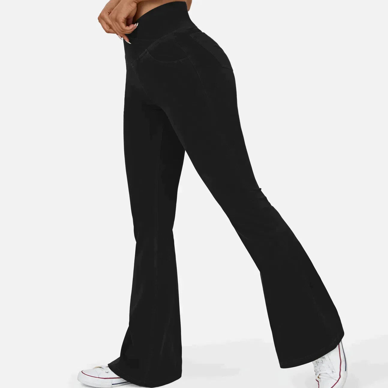 Damen - Schlaghosen mit Hoher Taille - Überkreuzten Bund für Stil und Komfort
