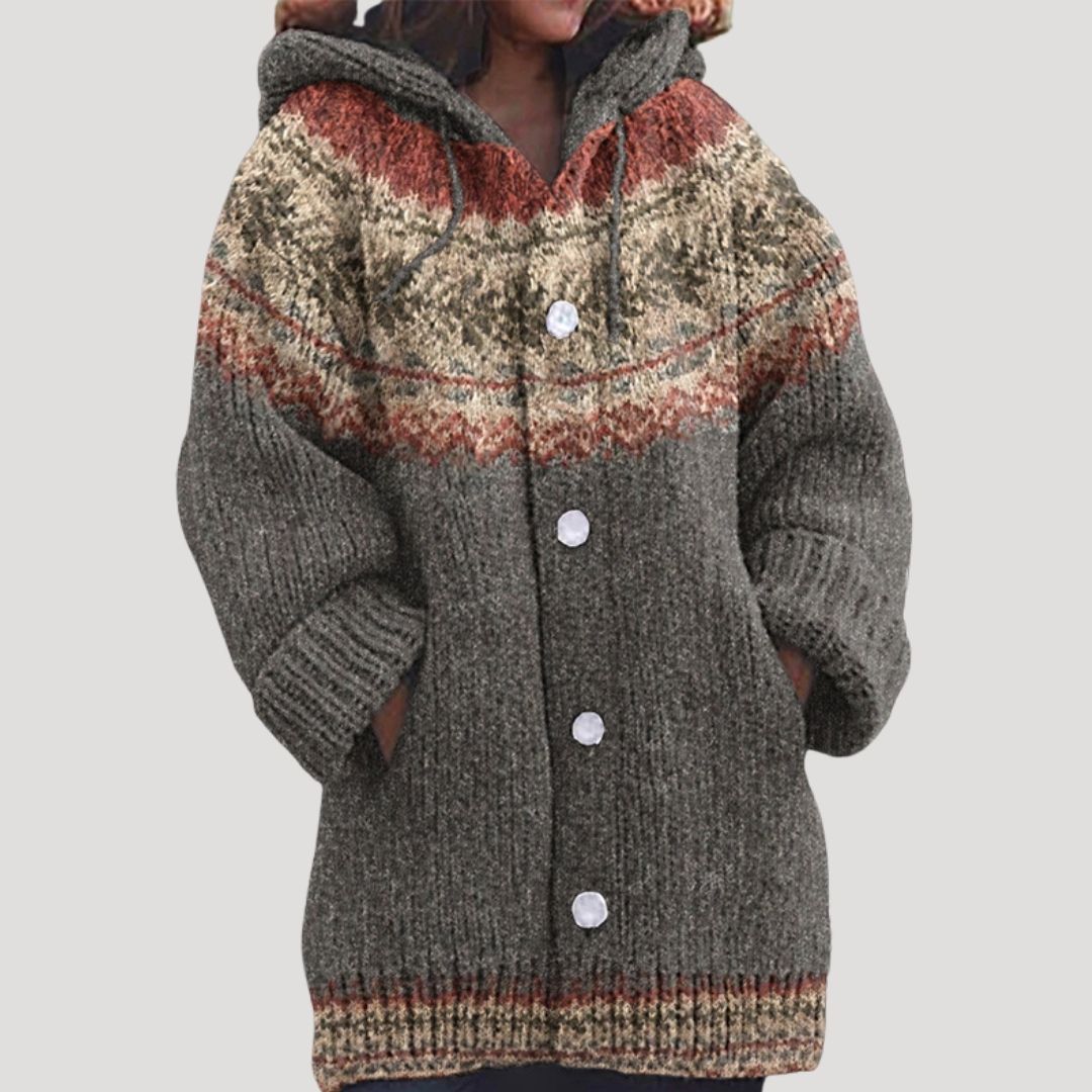 Damen - Strickjacke mit grobem Strickmuster – Fair Isle Stil - Stylisch und Warm für die kalte Jahreszeit