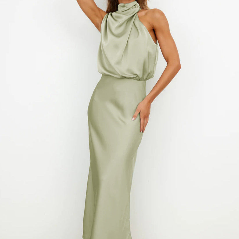 Damen - Elegantes langes Kleid - Satin - Fließender Stil für besondere Anlässe - Perfektes Abendkleid