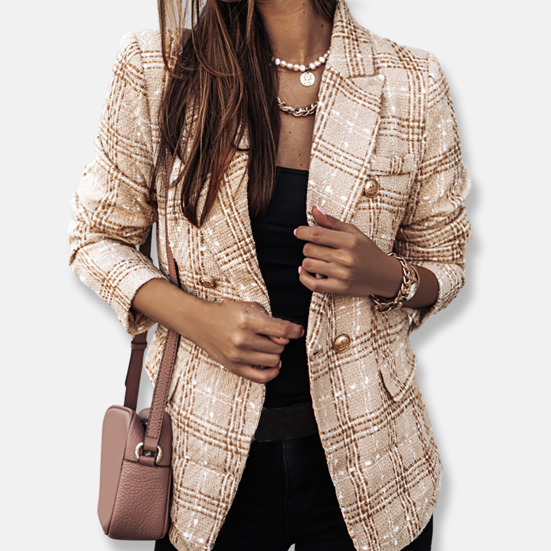 Damen - Karo Blazer - Zweireihiger Stil - Eleganter Look für jedes Outfit