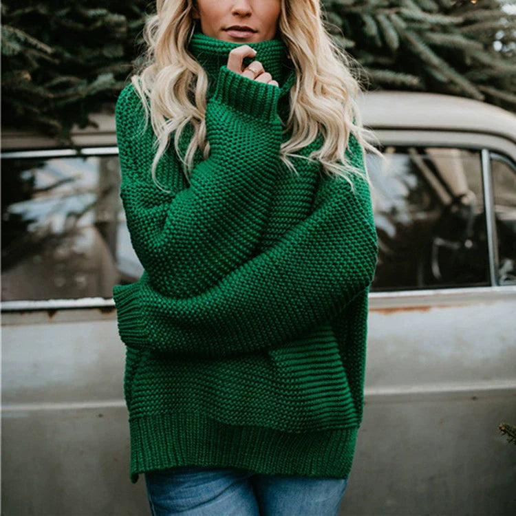 Damen - Strickpullover - Übergroßer - Hoher Ausschnitt & Rippstrick - Stilvoll & Bequem