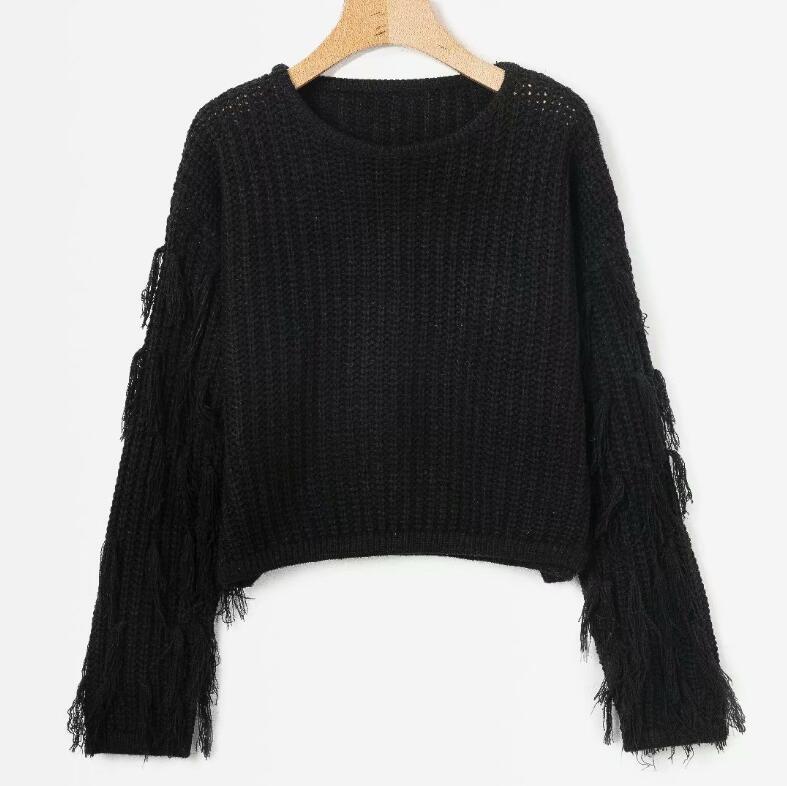 Damen - Kuscheliger Strickpullover - Fransenärmeln - Weiches Material - Gemütliche Looks