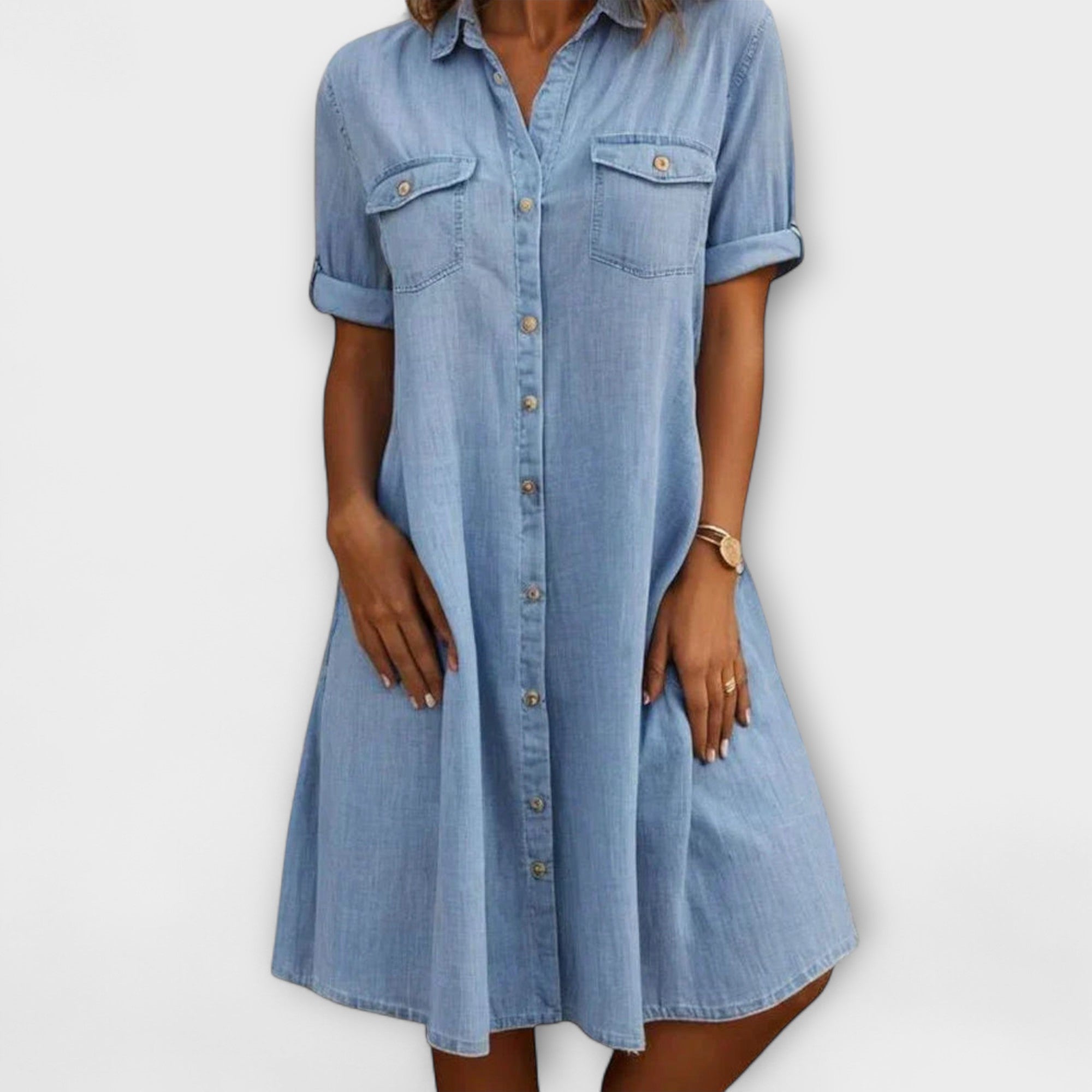 Damen - Hemdblusenkleid aus Denim - Bequeme Baumwollmischung - Klassischer Stil - Entspannte Freizeitausflüge