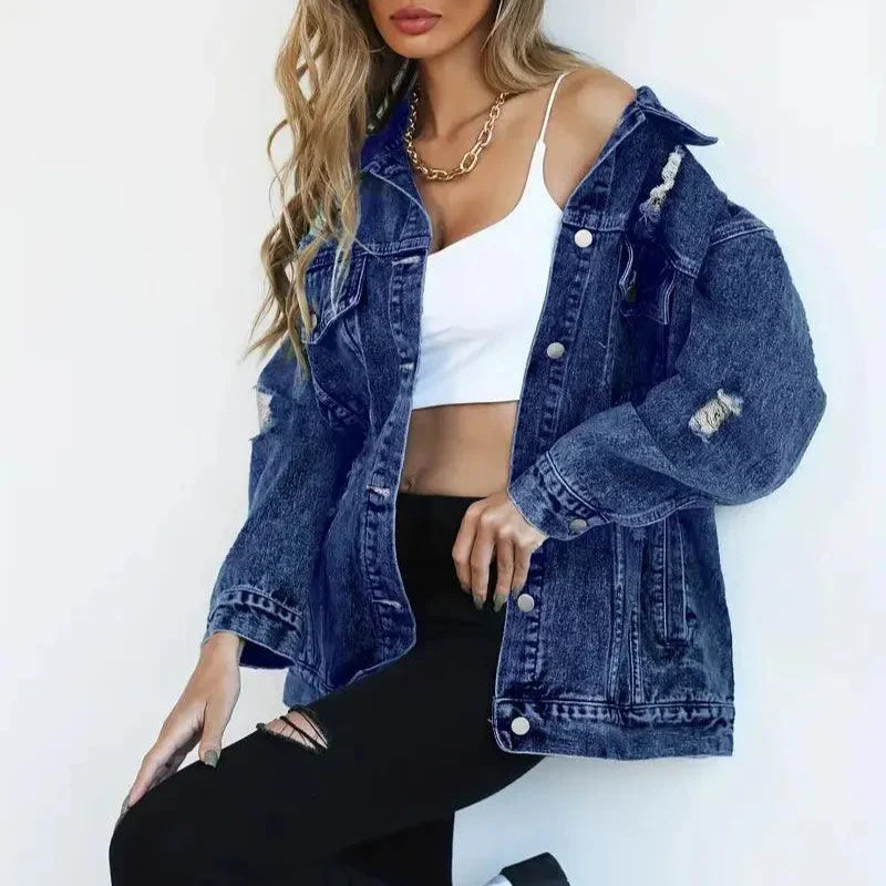 Damen - Übergroß Denim Jacke - Atmungsaktivem Material - Lässiger Stil - Vielseitige Mode für jeden Anlass