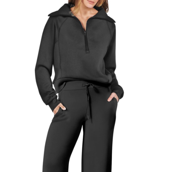 Damen - Weit geschnittener Trainingsanzug - Reißverschluss und Kordelzug - Bequem und stylisch für Sport