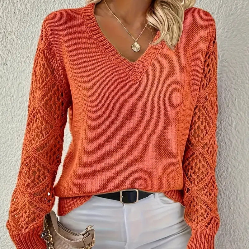 Damen - Strickpullover - Weiches Acryl-Mischgewebe - V Ausschnitt - Modischer Komfort für jeden Anlass