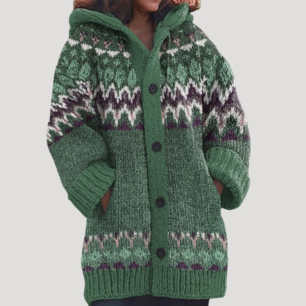 Damen - Strickjacke mit grobem Strickmuster – Fair Isle Stil - Stylisch und Warm für die kalte Jahreszeit