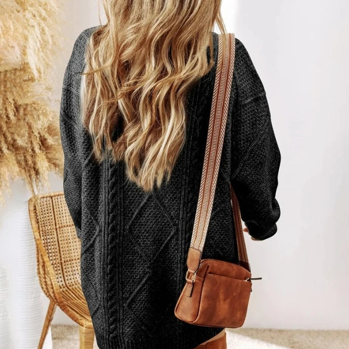 Damen - Pulloverkleid - Zopfstrick - Bequeme Übergröße für stilvolle Looks