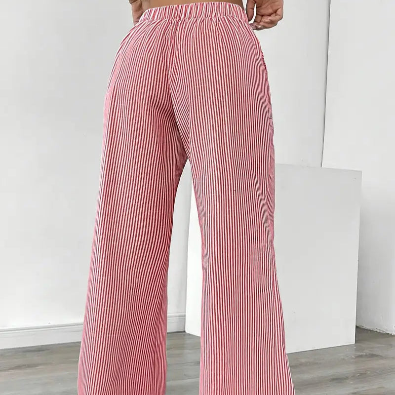 Damen - Gestreifte Hose - Bequemer Stoff - Trendy Bottoms für jeden Anlass