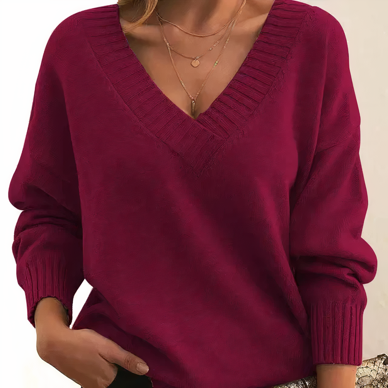Damen - Pullover - V-Ausschnitt - Rippenbündchen - Modischer für jede Gelegenheit