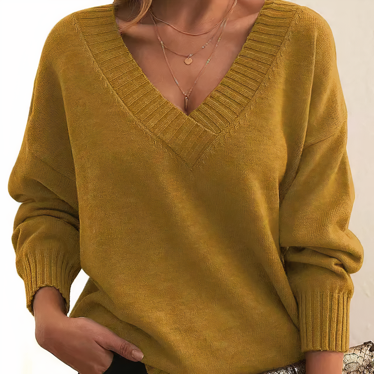 Damen - Pullover - V-Ausschnitt - Rippenbündchen - Modischer für jede Gelegenheit