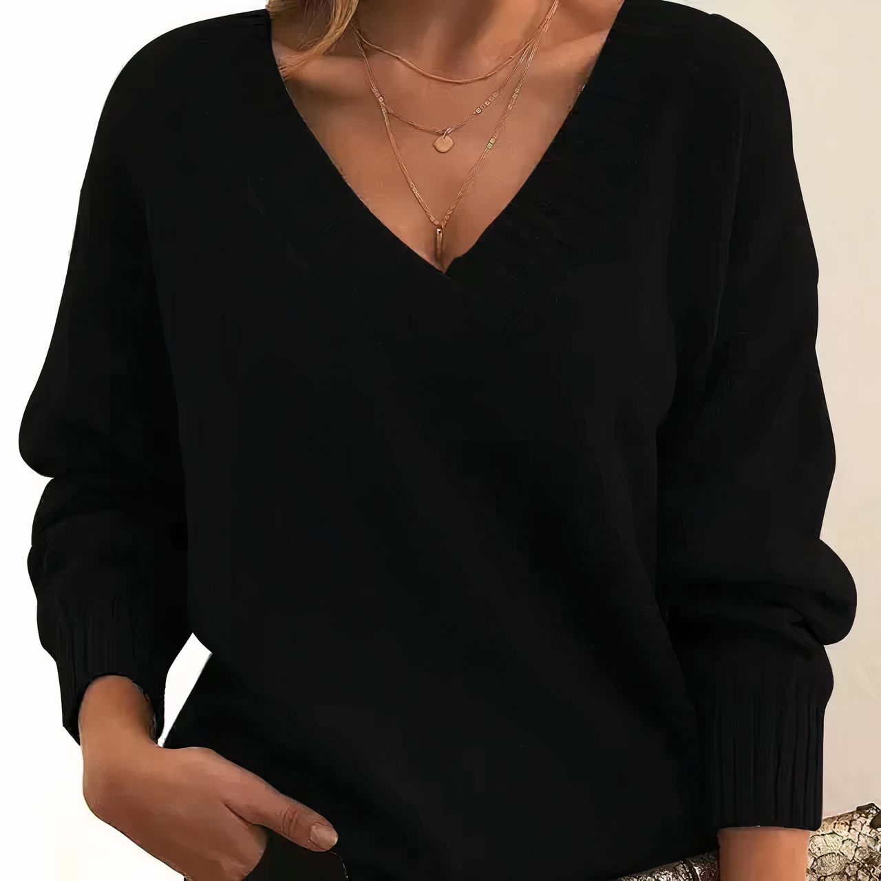 Damen - Pullover - V-Ausschnitt - Rippenbündchen - Modischer für jede Gelegenheit