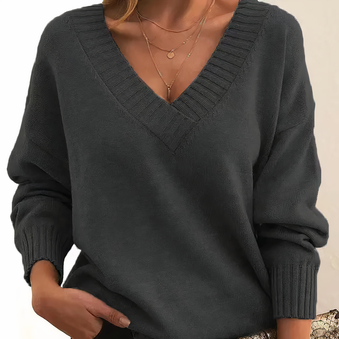 Damen - Pullover - V-Ausschnitt - Rippenbündchen - Modischer für jede Gelegenheit