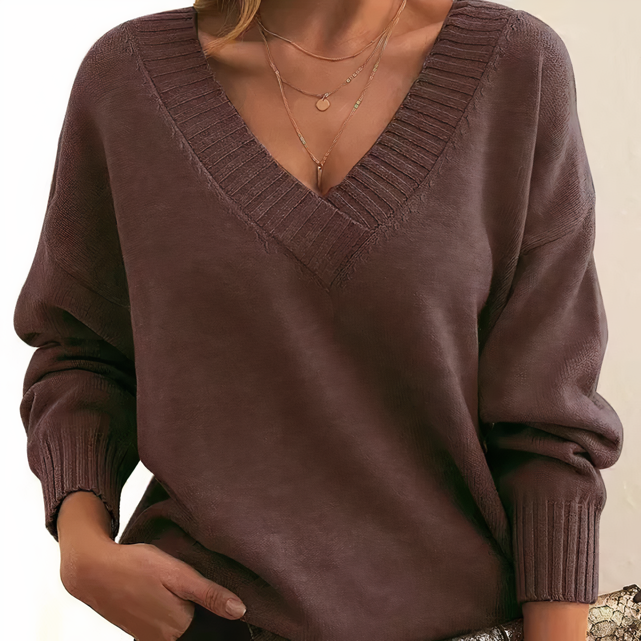 Damen - Pullover - V-Ausschnitt - Rippenbündchen - Modischer für jede Gelegenheit