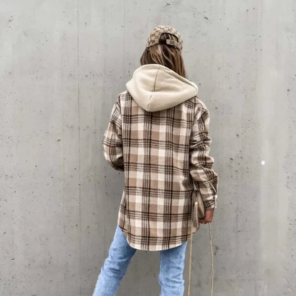Damen - Karierte Kapuzenjacke - Bequeme Baumwolle - Modische Herbstjacke für lässige Outfits